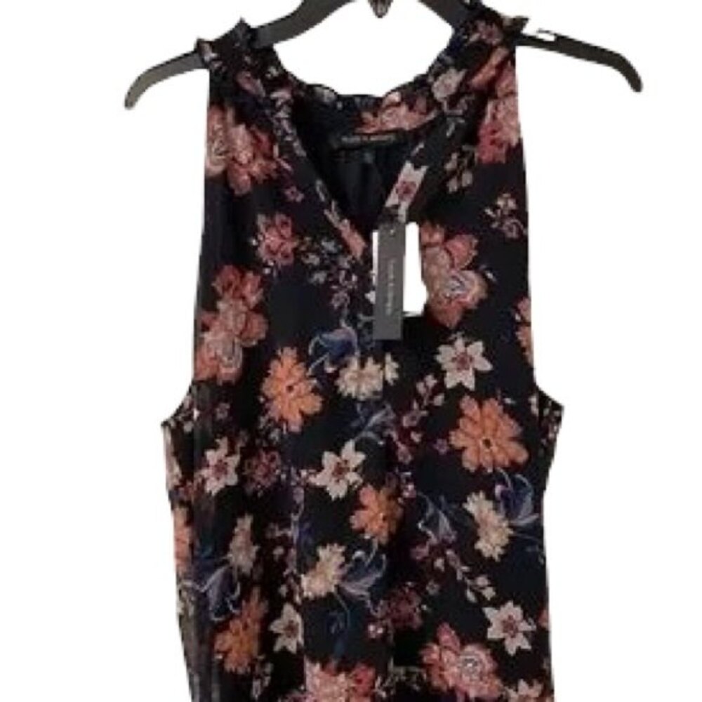 Supply & Demand NWT Women's Floral Ruffle Neck V-Neck Sleeveless Blouse Large
